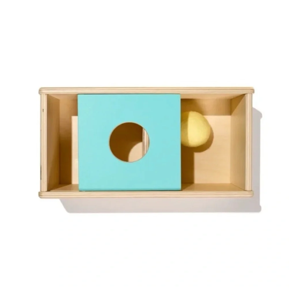 Lovevery Blue Wooden Sliding Top Ball Drop Box with Ball The Thinker Play Kit